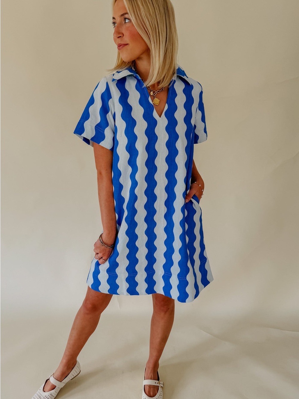THML Blue & White Wavy Stripe Swim Coverup